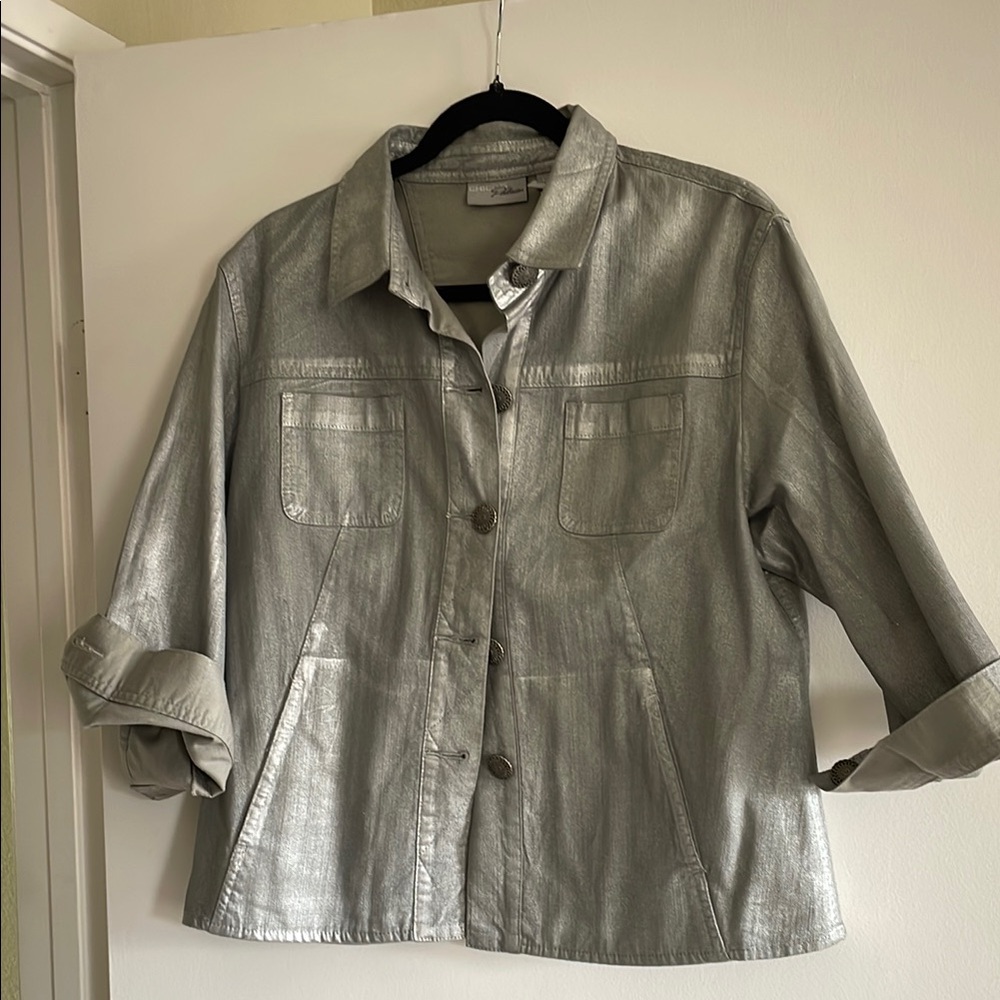 Chico's Silver Jean Jacket Cropped Utility Style